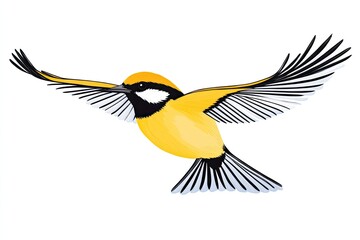 Naklejka premium A vibrant yellow bird in mid-flight, showcasing its wings against a clear background, symbolizing freedom