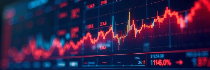 Stock market graph depicting growth and decline trends with vivid red and green colors.