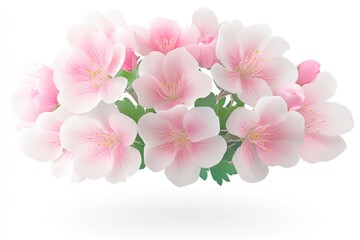 A vibrant bouquet of delicate pink cherry blossoms floating against a soft white background