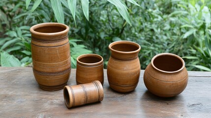 Handcrafted Clay Pots Collection Rustic Brown Pottery Set