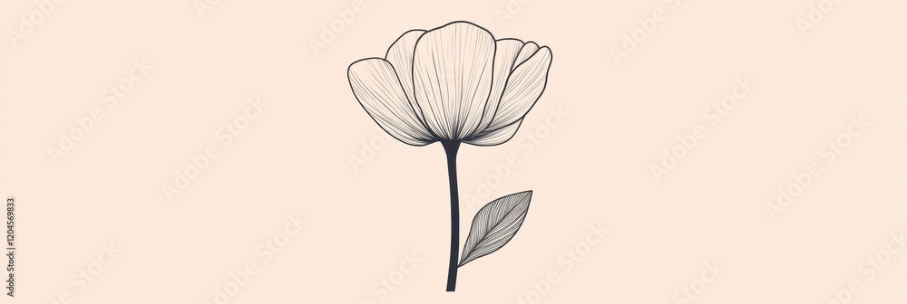 Poster delicate line drawing of a flower with intricate details on a soft pastel background. generative ai