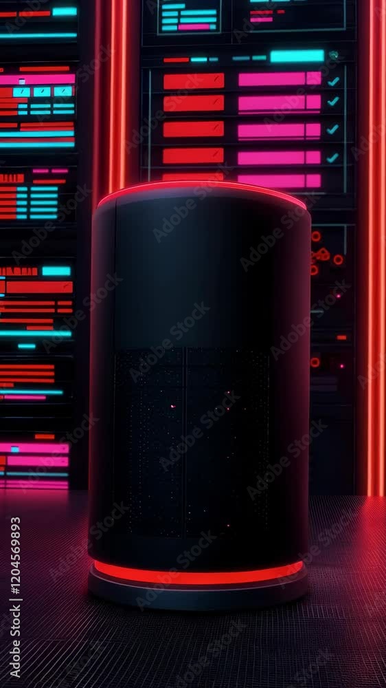 Poster a sleek server surrounded by vibrant neon lights creates a dynamic and futuristic ambiance in a mode