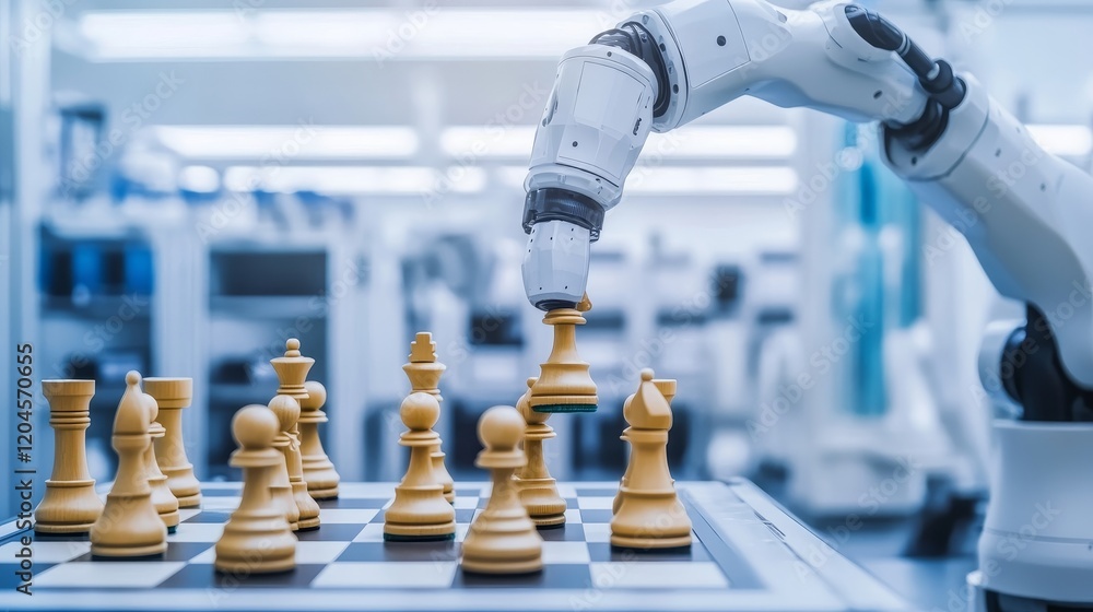 Aufkleber a detailed shot of a stock maneuvering a state-of-the-art robotic arm while engaged in a chess game 