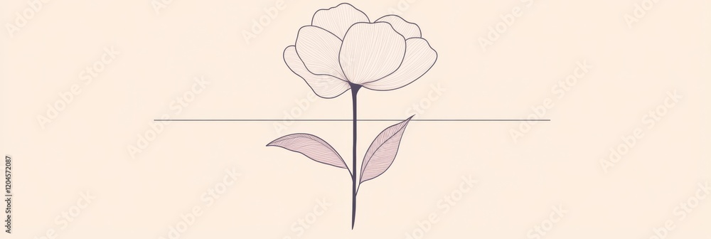 Poster elegant minimalist illustration of a delicate flower with soft petals and leaves in a serene color p