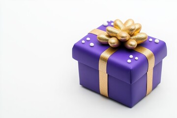 Obraz premium A beautifully wrapped purple gift box adorned with a golden bow and decorative accents