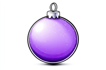 A shiny purple Christmas ornament hanging with a silver cap, reflecting light and sparkles
