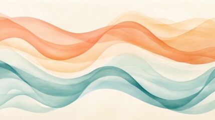 Abstract pastel wave background with flowing, translucent lines in orange, yellow, and teal.