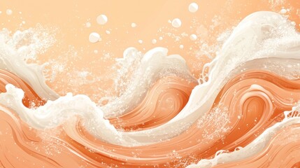 Fototapeta premium Abstract peach-colored waves with white foam.