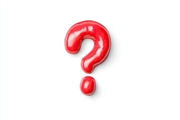 Glossy red question mark symbolizing inquiry, curiosity, and uncertainty on a white background
