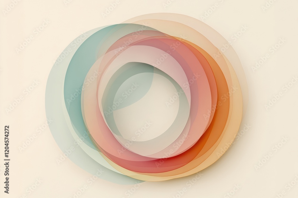 Poster Colorful overlapping circles create a harmonious visual effect on a soft background in a minimalist design approach. Generative AI