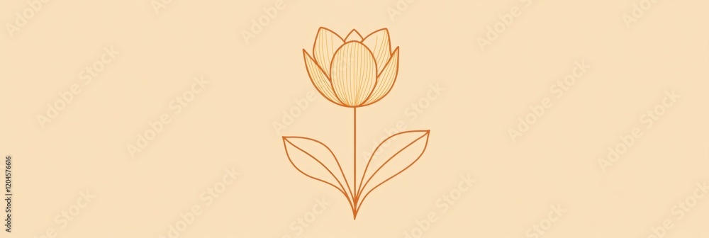 Aufkleber Stylized illustration of a tulip flower with simple lines and warm colors on a soft background. Generative AI