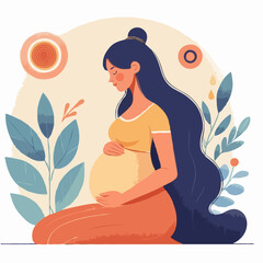 <Digital Maternity Illustration: A Serene & Natural Depiction of Pregnancy Embracing Beauty, Wellness, and Family>