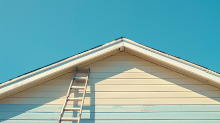 Ladder leaning against house under clear blue sky for repairs