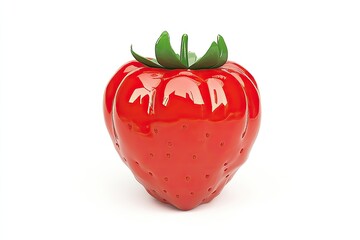 Glossy red strawberry sculpture on a white background, highlighting its vibrant color and smooth texture