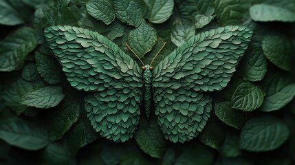 Fototapeta premium Green leaf butterfly, nature background, eco design