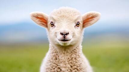 Fototapeta premium Adorable lamb in spring pasture, idyllic rural scene