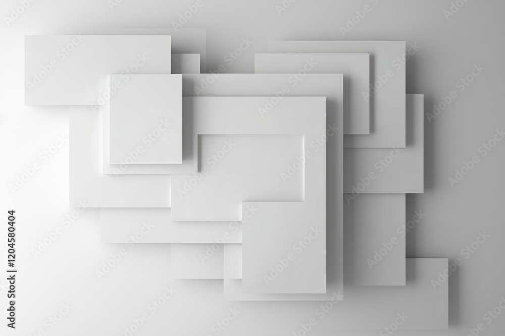 Fototapete abstract arrangement of layered white geometric shapes on a textured background. generative ai