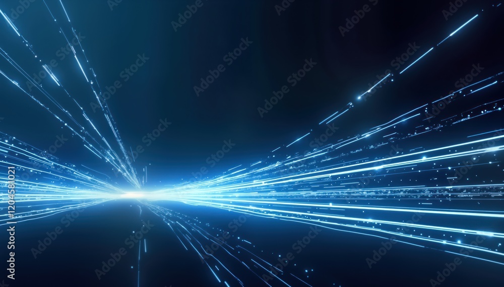 Leinwandbilder dynamic abstract graphic design. futuristic glowing streaks of bright light move across dark blue ba