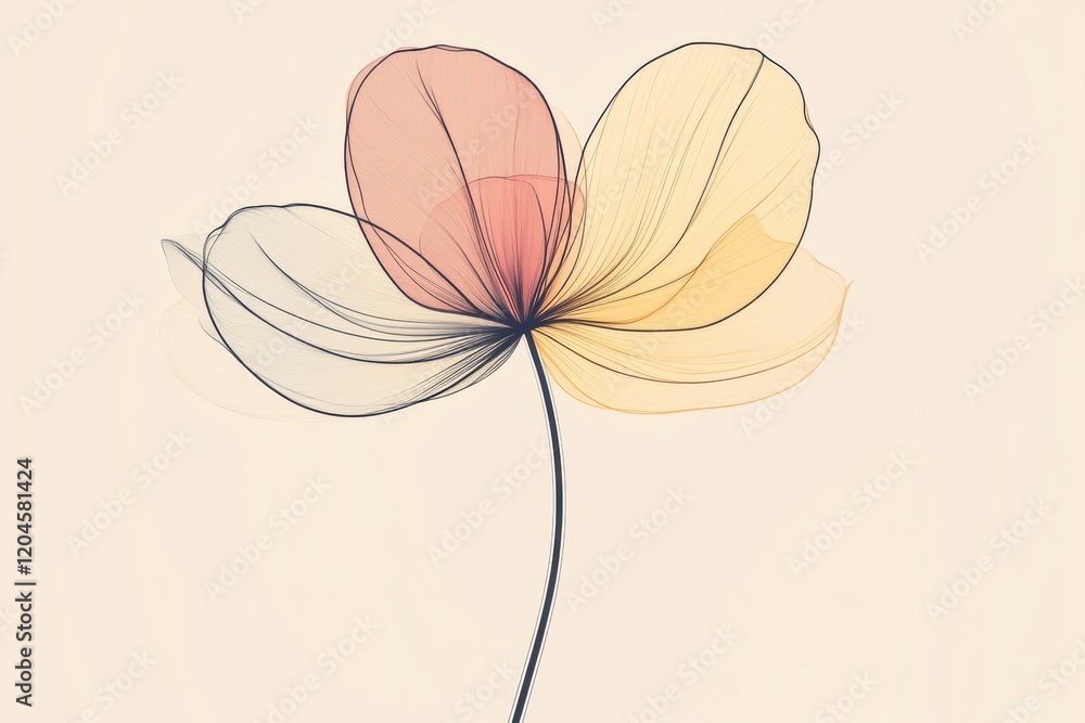 Aufkleber Delicate flower illustration showcasing soft colors and intricate details on a light background. Generative AI