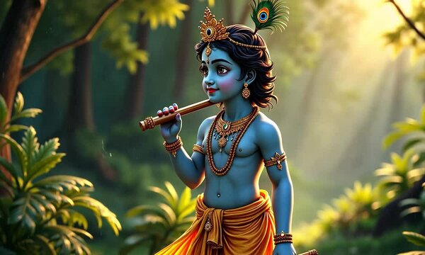 Divine representation of Lord Krishna symbolizing love, wisdom, and spirituality in Indian culture