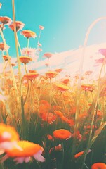 Vibrant Orange and Pink Wildflowers in a Sunny Field