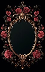 Elegant Baroque Frame with Dark Red Roses and Gold Accents