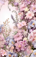 Dreamy Pastel Floral Bouquet Painting with Soft Pink and Lavender Flowers