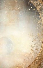 Golden Celestial Background with Ornate Frame and Sparkling Galaxy