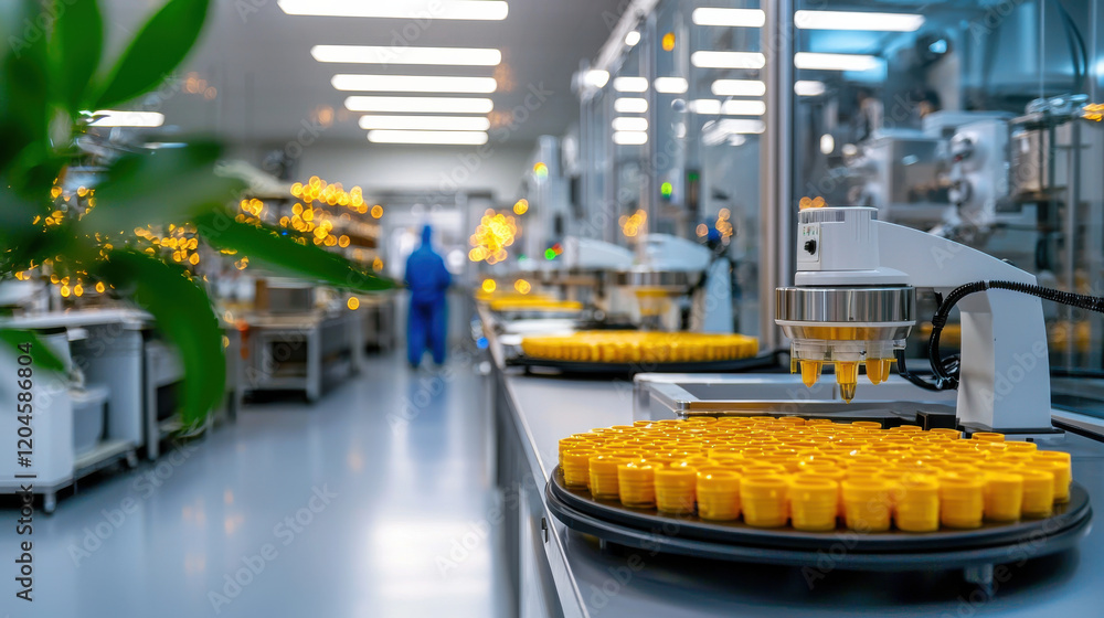Aufkleber high tech food processing plant with automated machinery and yellow containers. clean environment sh
