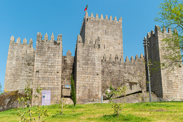 Medieval Guimaraes Castle. Most famous castle in Portugal. Birth place of the first Portuguese King and the Portuguese nation. Guimaraes, Portugal. (Unesco World Heritage Site)