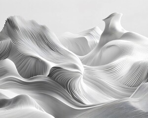 Obraz premium Abstract White 3D Waves, Sculptural Landscape, Ai Generated Art