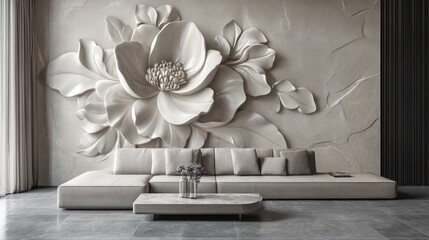 3D Floral Wall Art Interior Design Modern Living Room