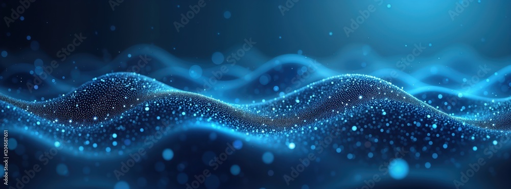 Aufkleber Abstract tech background shows blue wave patterns. Dynamic design with light effects. Digital elements create modern look. Wave form pattern with many dots, light effect. Ideal for tech design
