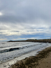 Azure and blue sea on the coast of the Netherlands. High quality photo