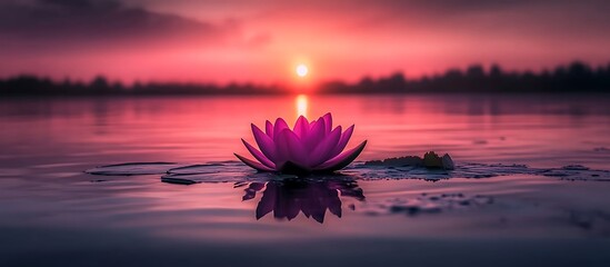 Serene Pink Lotus Blossom at Sunset: A Peaceful Water Lily Painting
