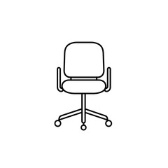 Fototapeta premium office chair, desk chair, ergonomic chair, swivel chair, rolling chair, task chair, adjustable chair, modern chair, furniture, workspace, home office, chair icon, outline icon, black and white, minima