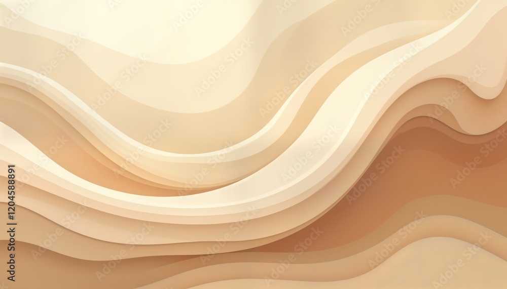 Poster Abstract beige waves flow elegantly. Dynamic liquid texture creates sense of energy. Modern design perfect for graphic projects or background. Seamless swirl effect conveys harmony, wonderful scene.