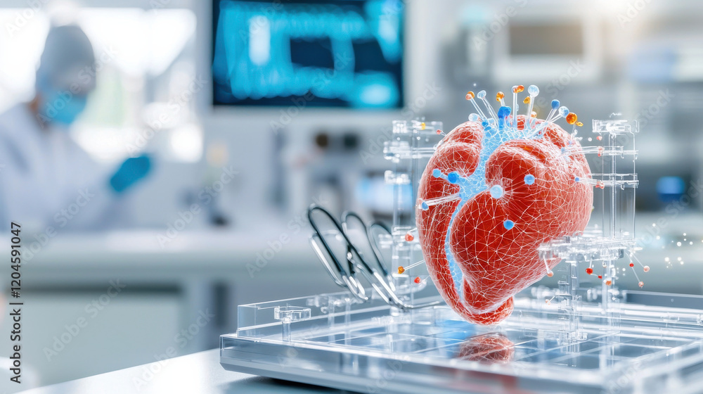 Poster high resolution 3d representation of human heart model in laboratory setting, showcasing intricate d