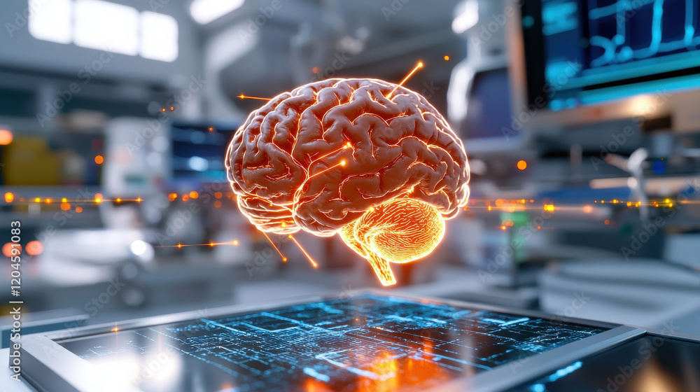Aufkleber high resolution 3d representation of human brain with glowing effects, showcasing advanced technolog