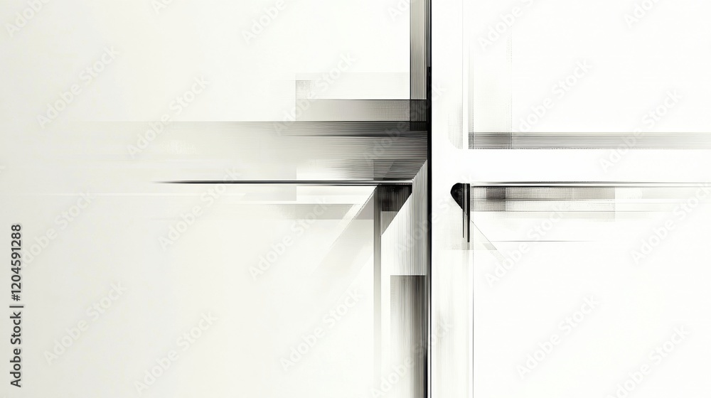 Poster abstract design with intersecting lines and transparent surfaces suggesting modern architecture in a