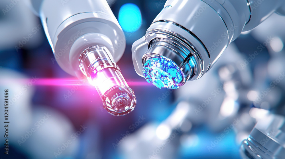 Poster Advanced robotic arms with intricate mechanisms and glowing elements showcase cutting edge technology in automation and precision engineering