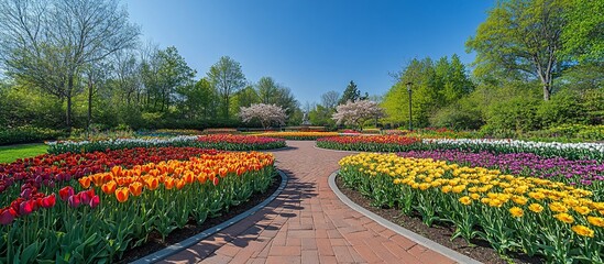 Obraz premium Vibrant Spring Tulip Display in a Botanical Garden