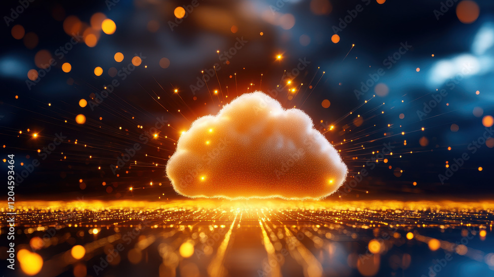 Aufkleber vibrant digital cloud surrounded by glowing particles and light rays, symbolizing technology and inn