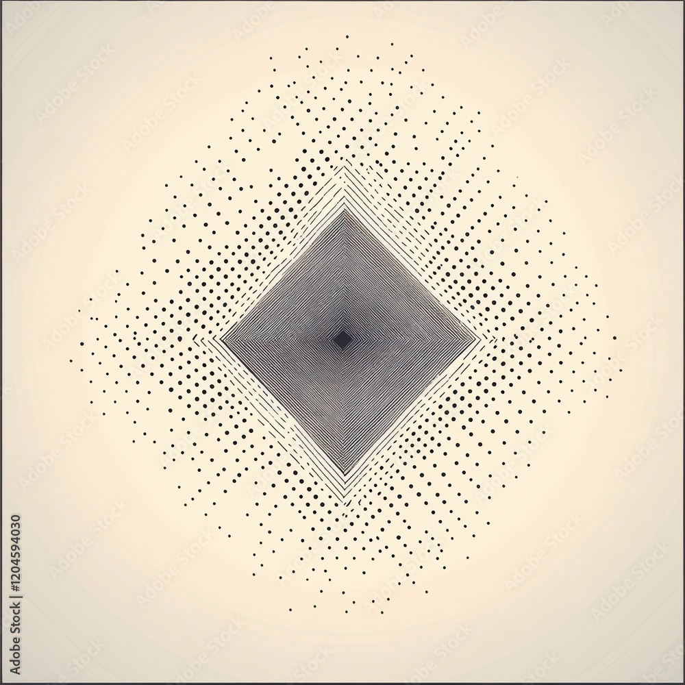 Poster Intricate geometric pattern in a diamond shape with delicate linework and dot arrangements on a soft background. Generative AI