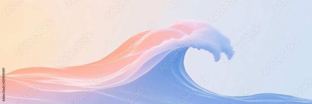 Poster colorful wave rising in a serene ocean at sunset showcasing dynamic movement and soft gradients. gen