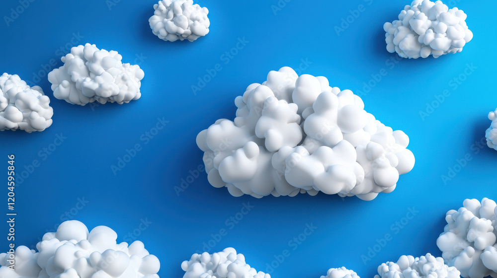 Aufkleber fluffy white clouds floating in bright blue sky create serene atmosphere. soft shapes and vibrant co