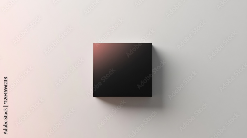 Fototapete minimalist black square object mounted on a white wall with soft light illuminating one edge. genera