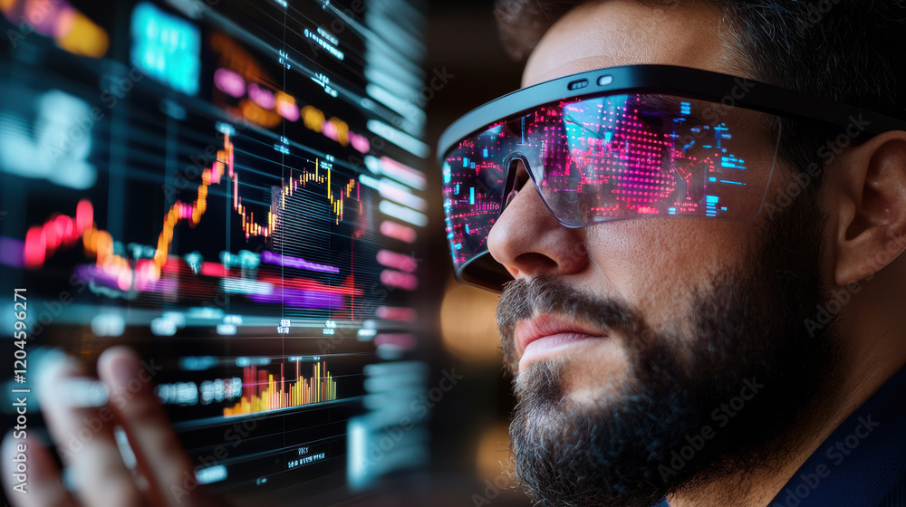 Leinwandbilder high resolution image of financial professional analyzing data with smart glasses, showcasing stock 