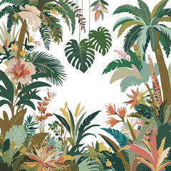 Jungle nature line illustration collection line vector illustration white background	