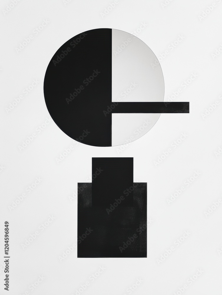 Poster Abstract geometric composition featuring contrasting shapes and monochrome colors arranged centrally on a white background. Generative AI
